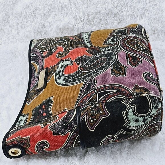 SPARTINA 449 Daufuskie Island Paisley Print Linen Black Leather Shoulder Bag - Picture 5 of 16